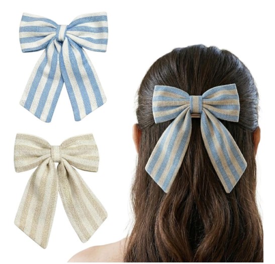 Striped Cotton Hair Bow